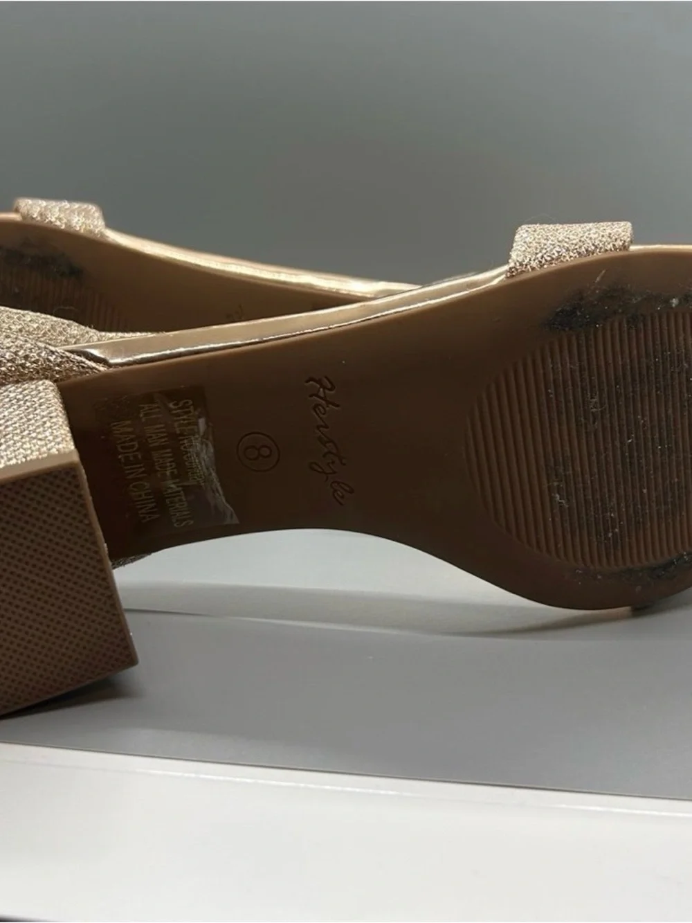 Herstyle Rose Gold Glitter Ankle-Strap Block Heels